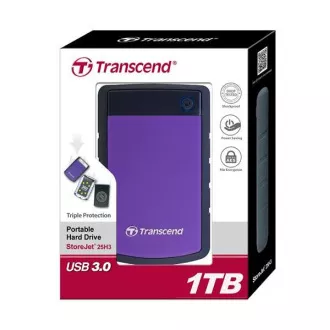 TRANSCEND Zunanji trdi disk USB 3.1 StoreJet 25H3P, 1TB, vijolične barve (odporen na udarce)