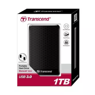 TRANSCEND Zunanji trdi disk USB 3.1 StoreJet 25A3, 1 TB, črn (odporen na udarce, 256-bitni AES)