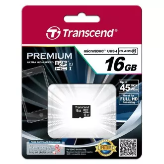 TRANSCEND MicroSDHC kartica 16GB Premium, Class 10 UHS-I 300x, brez adapterja