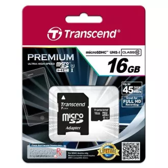 TRANSCEND MicroSDHC kartica 16GB Premium, Class 10 UHS-I 300x   adapter
