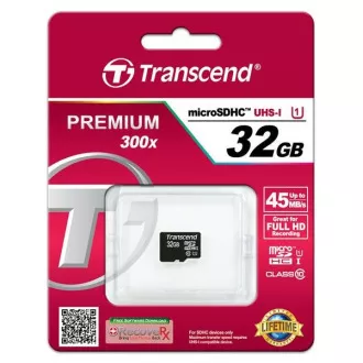 TRANSCEND MicroSDHC kartica 32GB Premium, Class 10 UHS-I 300x, brez adapterja