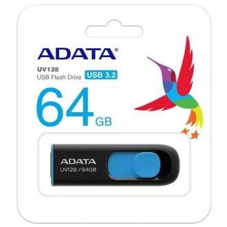 ADATA Flash disk 64 GB UV128, USB 3.1 Dash Drive (R:90/W:40 MB/s) črno/modra