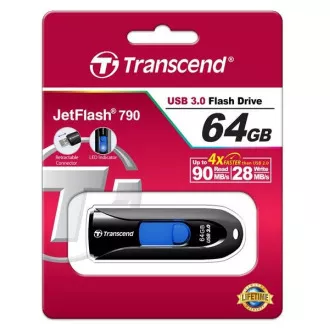 TRANSCEND Flash disk 64 GB JetFlash®790, USB 3.1 (R:90/W:30 MB/s), črna/modra