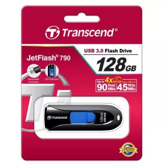 TRANSCEND Flash disk 128 GB JetFlash®790, USB 3.1 (R:90/W:40 MB/s), črna/modra