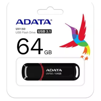 ADATA Flash disk 64GB UV150, USB 3.1 Dash Drive (R:90/W:20 MB/s), črn