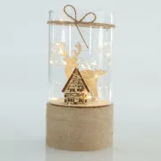Eurolamp Stekleni dekor s kočo in severnim jelenom, 9 x 18 cm