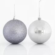 Eurolamp Božični okraski sive plastične kroglice, 8 cm, komplet 6 kosov
