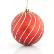 Eurolamp Božični okraski rdeče plastične kroglice z zlatimi črtami, 8 cm, komplet 6 kosov