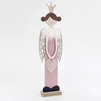 Eurolamp Božična dekoracija lesena roza vila z zlatimi krili 60 cm, 1 kos