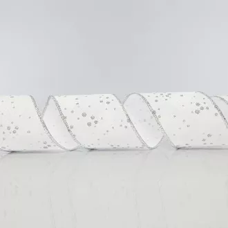 Eurolamp Božična dekoracija bel trak z listi in srebrnimi bleščicami, 6,35 cm, 1 kos