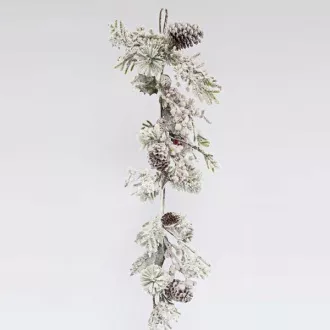 Eurolamp Božična dekoracija zasnežena veja z borovimi storži, 153 cm, 1 kos