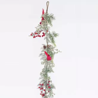 Eurolamp Božična dekoracija veja z jagodami in pticami, 153 cm, 1 kos