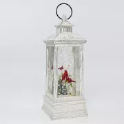 Eurolamp Božična dekoracija bela plastična svetilka z rdečo ptico v notranjosti, 10,4 x 10,4 x 27,5 cm