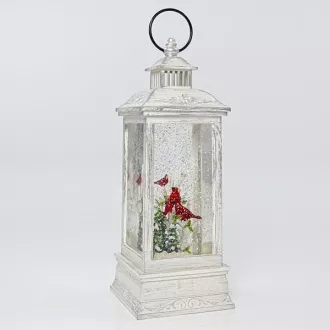 Eurolamp Božična dekoracija bela plastična svetilka z rdečo ptico v notranjosti, 10,4 x 10,4 x 27,5 cm Eurolamp Božična dekoracija bela plastična svetilka z rdečo ptico v notranjosti, 10,4 x 10,4 x 27,5 cm