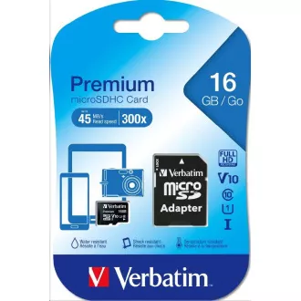 VERBATIM MicroSDHC kartica 16GB Premium, U1   SD adapter