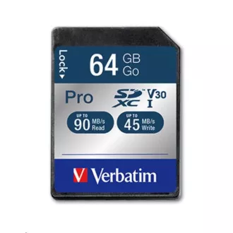 VERBATIM SDXC kartica 64GB Pro, U3, V30 (R:90/W:45 MB/s)