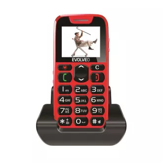 EVOLVEO EasyPhone, mobilni telefon za starejše s stojalom za polnjenje (rdeč)