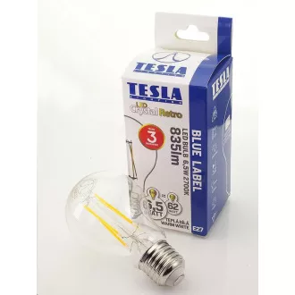 Tesla - LED žarnica CRYSTAL RETRO BULB E27, 6, 5W, 230V, 835lm, 25 000h, 2700K toplo bela, 360°, prozorna