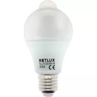 RLL 317 A60 E27 PIR žarnica 8W WW RETLUX
