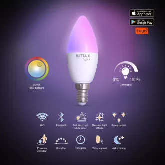 RSH 100 C37 E14 žarnica. 4,5W RGB CCT RETLUX