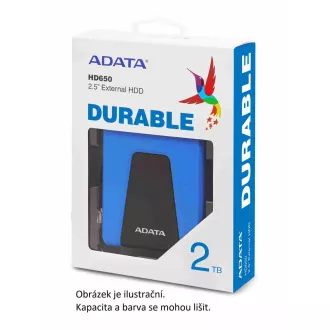 ADATA zunanji trdi disk 2TB USB 3.1 DashDrive Durable HD650, rdeč (gumijast, odporen na udarce)