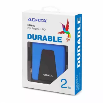 ADATA zunanji trdi disk 2TB 2, 5" USB 3.1 DashDrive Durable HD650, moder (gumijast, odporen na udarce)