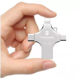 Viking USB Flash Drive 3.0 4-v-1 z Lightning/Micro USB/USB/USB-C, 16 GB, srebrn