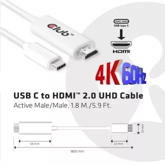 Club3D Aktivni kabel USB Type-C do HDMI 2.0 4K60Hz UHD, 1, 8 m