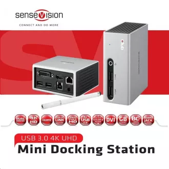 Club3D Priključna postaja USB-A 8v1, 1xHDMI, 1xDVI, 4xUSB, 1xRJ45, 1x3,5 mm, siva