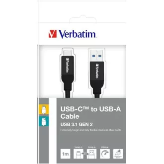 VERBATIM USB 3.1 Type-C na USB-A kabel iz nerjavečega jekla 100 cm GEN2 (črn) VERBATIM USB 3.1 Type-C na USB-A kabel iz nerjavečega jekla 100 cm GEN2 (črn)