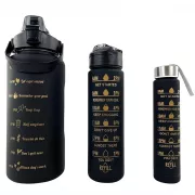 Motivacijska športna steklenica 3v1, 2000 ml   900 ml   300 ml, črna