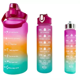 Motivacijska športna steklenica 3v1, 2000 ml   900 ml   300 ml, črna