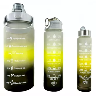 Motivacijska športna steklenica 3v1, 2000 ml   900 ml   300 ml, črna