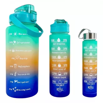Motivacijska športna steklenica 3v1, 2000 ml   900 ml   300 ml, črna