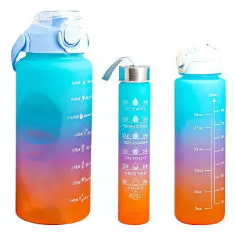 Motivacijska športna steklenica 3v1, 2000 ml   900 ml   300 ml, črna