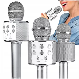 Mikrofon bluetooth za karaoke z zvočnikom, srebrn