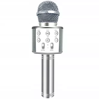 Mikrofon bluetooth za karaoke z zvočnikom, srebrn