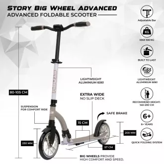 Zložljivi skuter Story Big Wheel Advanced 200 mm, siv