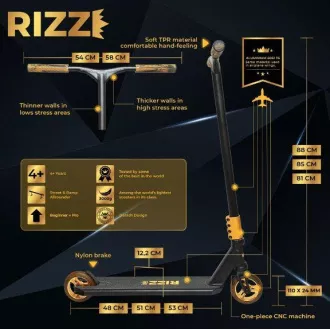 Skuter prostega sloga NKD Rizz Stunt, črno-zlati Skuter prostega sloga NKD Rizz Stunt, črno-zlati