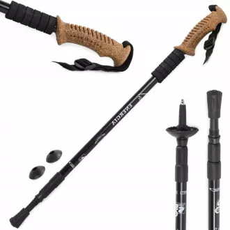 Treking palice za nordijsko hojo z ergonomskim ročajem iz plute, 135 cm, 2 kosa, črne