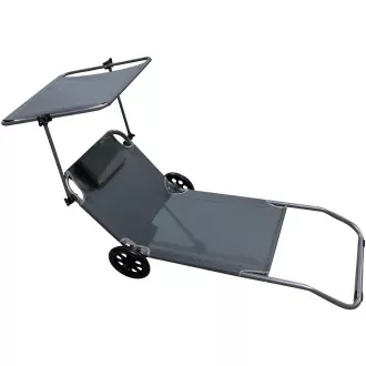 Zložljiv plažni stol na kolesih, 116x62x62-90 cm, siv Zložljiv plažni stol na kolesih, 116x62x62-90 cm, siv