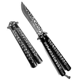 Žepni zložljivi metuljček, Black Skulls, 23,5 cm