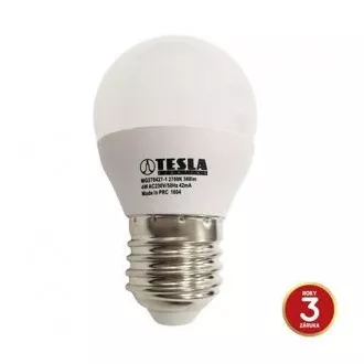 TESLA - LED MG270427-1, mini žarnica E27, 4W, 230V, 320lm, 15 000h, 2700K topla bela, 180°