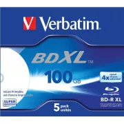 VERBATIM BD-R XL (5 kosov)Blu-Ray/Jewel/DL/4x/100GB/ ŠIROKO BELA TISKALNA POVRŠINA S TISKALNIKOM