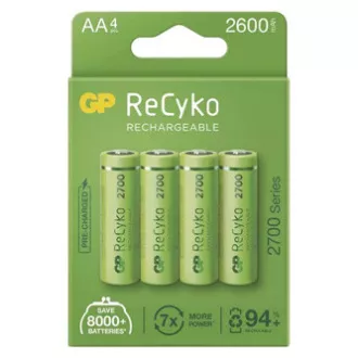 Baterija za polnjenje, AA (HR6), 1,2 V, 2600 mAh, GP, papirnata škatlica, 4 pakiranja, ReCyko