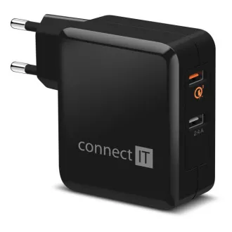 CONNECT IT QUICK CHARGE 3.0 polnilni adapter 2x USB (3,4A), QC 3.0, črn