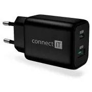 CONNECT IT Wanderer2 GaN polnilni adapter 1×USB-C   1xUSB-A, 33W PD, ČERNA
