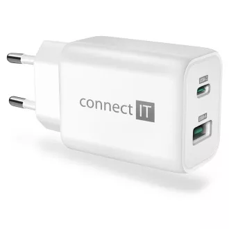 CONNECT IT Wanderer2 GaN polnilni adapter 1×USB-C   1xUSB-A, 33W PD, BELA