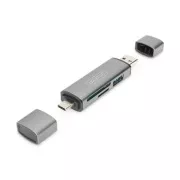 Digitus dvojni OTG bralnik kartic (USB-C   USB 3.0) 1x SD, 1x MicroSD, 1x USB 3.0, siva