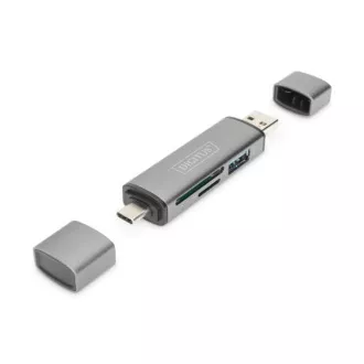 Digitus dvojni OTG bralnik kartic (USB-C   USB 3.0) 1x SD, 1x MicroSD, 1x USB 3.0, siva